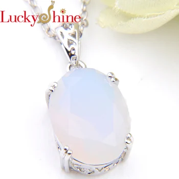 

Luckyshine New Hot Sale 12*16 mm Oval Moonstone Gems Vintage Silver Charm Women Pendant Necklaces For Party Gift Jewelry