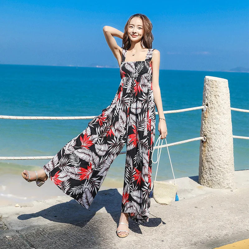 Printed Bohemian Beach Slings Jumpsuit Summer Sleeveless Elastic