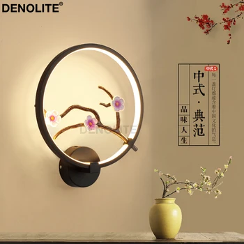 

DENOLITE Chinese Style Dimmable LED Wall Lamp With Poly-resin Plum Blossom Branch Living room Bedroom Indoor Lighting Decoration