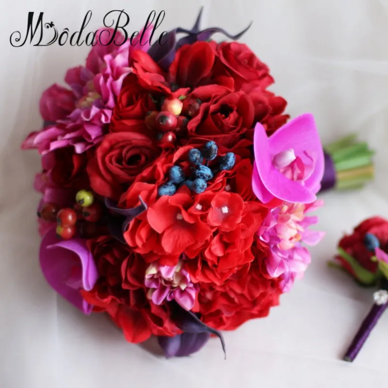 High Quality Silk Flowers Artificial Wedding Bouquets Red Rose Purple