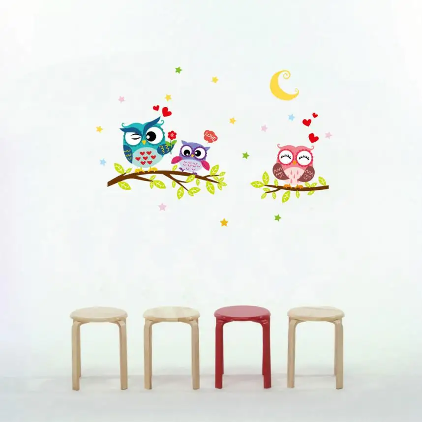 

Creative Night Moon Animals Owl Tree Branch Removable Wall Stickers Kids Room Living Room Backdrop Mural Decal Home Decor Aug16