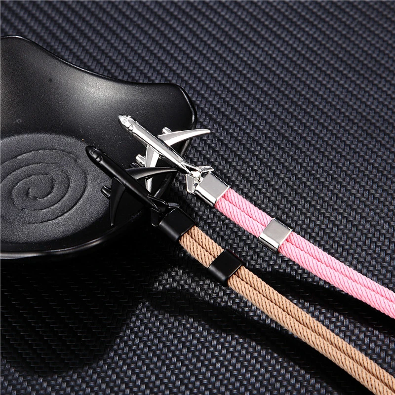 MKENDN Fashion Airplane Anchor Bracelets Men Charm Rope Chain Paracord Bracelet Male Women Air force style Wrap Metal Sport Hook