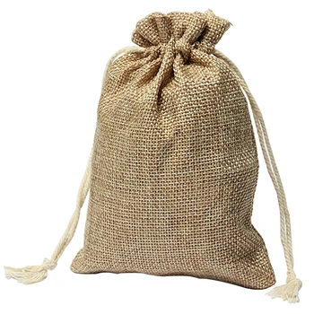 

GSFY- New Vintage Burlap Jute Sacks Weddings Favor Adjustable Cords Christmas Gift Bags 10 * 15cm