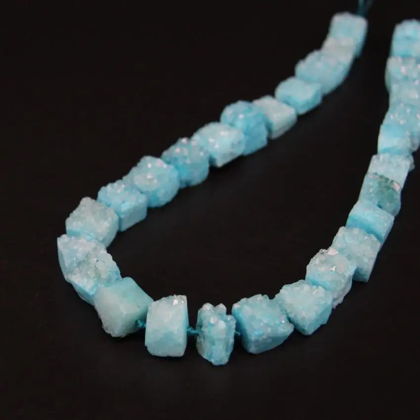

15.5"strand Blue Titanium Natural Quartz Geode Druzy Freeform Square Slab Nugget Pendant Beads,Raw Crystal Drusy Slice Jewelry