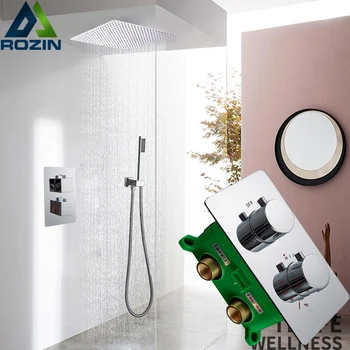 

Ceiling Mounted 16" Rainfall Shower Mixer Set Thermostatic Mixer Valve Shower Faucet Mixer Tap Embedded Box Thermostatic Valve