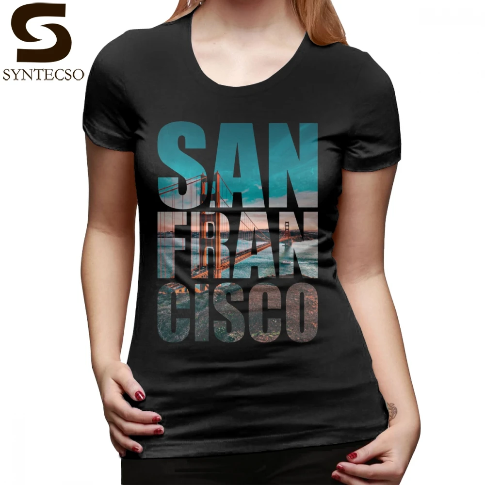 

Golden Gate T-Shirt San Francisco T Shirt Short-Sleeve Graphic Women tshirt O Neck Large Casual Cotton Black Ladies Tee Shirt
