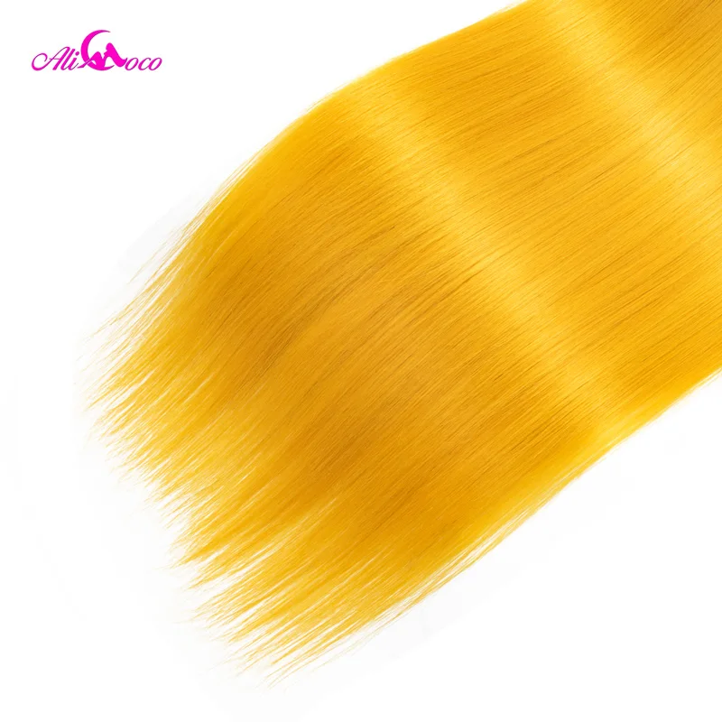 Али Коко бразильские прямые человеческие волосы 3 пучка с закрытием 1B/желтый цвет 10-30 дюймов remy волосы Кружева Закрытие с волосами младенца