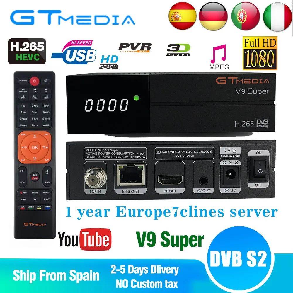 GTmedia V9 супер DVB-S2 спутниковый ресивер Поддержка H.265 CCcam Newcamd freesat v8 Super power vu biss Встроенный Wi-Fi телеприставке