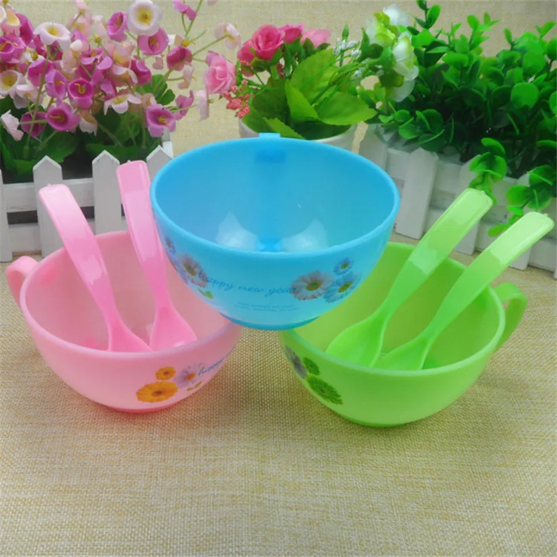 

Children Tableware Children Plastic Bowl Spoon Fork Set Drop Resistance Solid Color Bowl Three-piece Solid Feeding 3 Colors