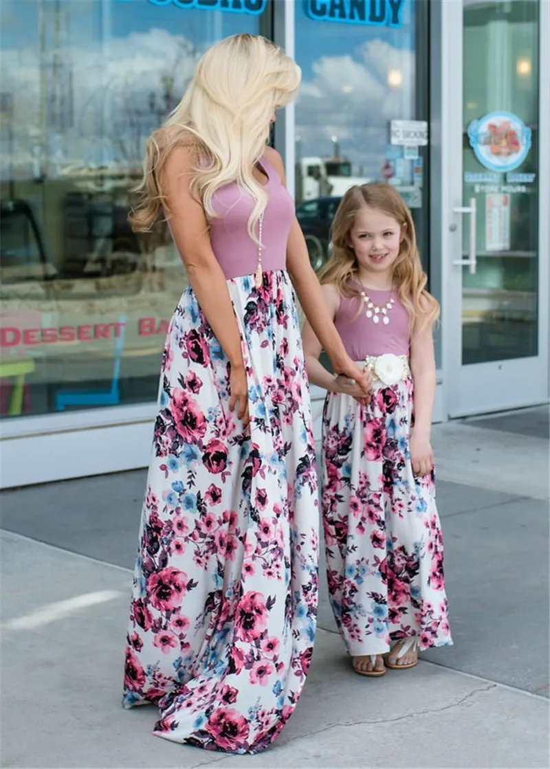 LILIGIRL/пляжное платье без рукавов для мамы и дочки; новая одежда «Мама и я»; платья для мамы и детей; Одинаковая одежда для семьи