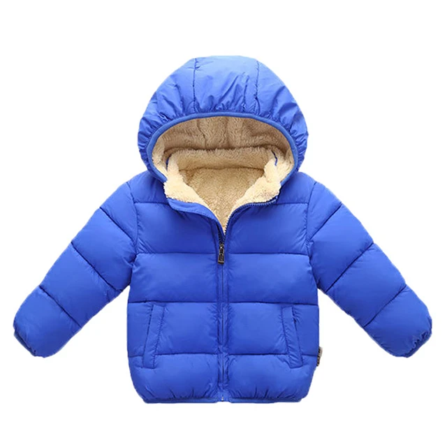 Зимнее пальто для маленьких мальчиков и девочек 1-4 лет; Детские теплые куртки с подкладкой из бархата; Верхняя одежда с капюшоном на хлопковой подкладке; одежда для детей - Цвет: Blue