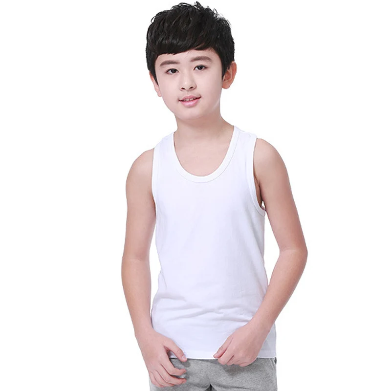 Pure White Boys Girls Undershirts Kids Singlet Cotton Children's