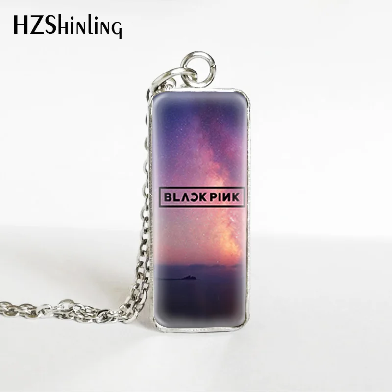 Hot Kpop Group Blackpink Lisa Rose Jennie Jisoo Rectangle Necklace Glass Cabochon Pendant Rectangle Necklace Jewelry Gifts - Окраска металла: 10