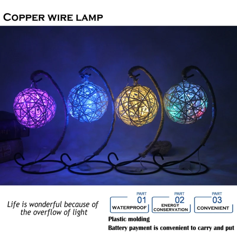 Новинка 2018 года светодиодное освещение для дома Ретро стиль шпагат медь мяч ячейки батарея фиолетовый фестиваль освещение Спальня Двор