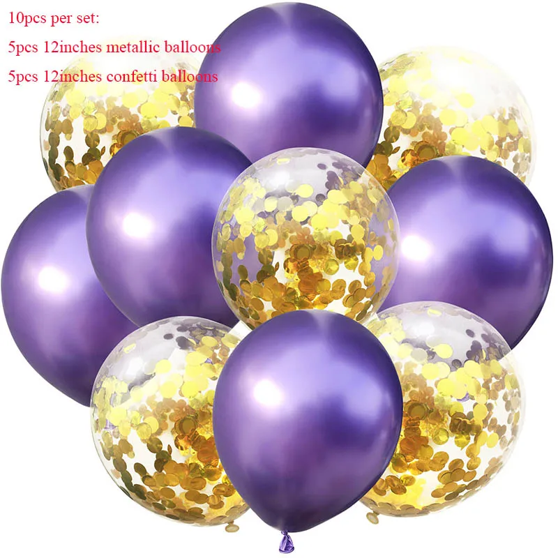 Смешанные шары с золотыми Конфетти День Рождения украшения Дети взрослый металлический шар воздушный шар Свадебный воздушный шар на день рождения Декор - Цвет: gold purple