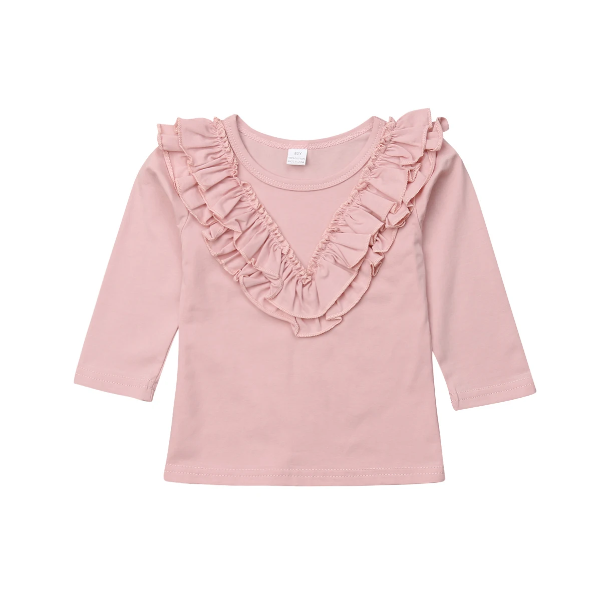 Новое поступление; хлопковая футболка с длинными рукавами и оборками для маленьких девочек; От 0 до 5 лет-осенняя одежда для детей; блузка; топы - Цвет: Розовый