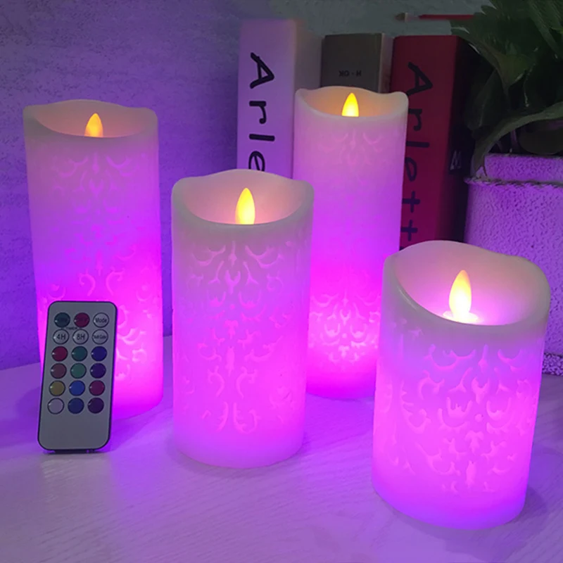 Dancing flame LED Candle with RGB Remote Control,Wax Pillar Candle for Wedding Christmas Decoration/room night light