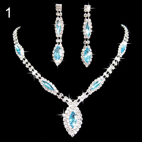 Bluelans для женщин свадебный подарок невесты Стразы инкрустированные кулон ожерелье серьги комплект ювелирных изделий