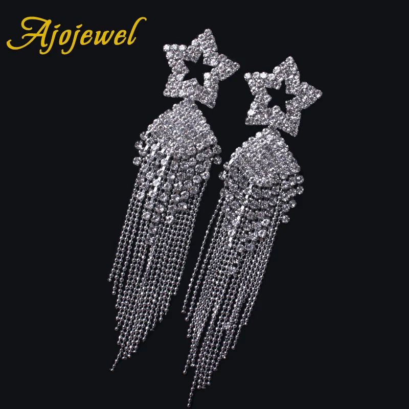 

Ajojewel Womens Long 10cm Earrings Tassel Rhinestone Star Jewelry For Cocktail Party Wedding