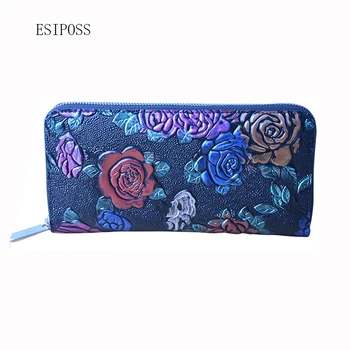 

Women fashion wallet leather Purse ladies zipper long genuine leather wallet female Chinese national style wallet women clutch