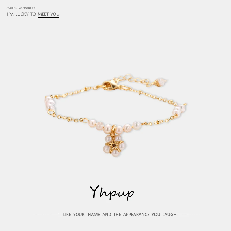 

Yhpup Elegant Exquisite Natural Pearls Flower Strand Bracelets Copper Chain Statement Palace Jewelry for Girl Female Dress Party