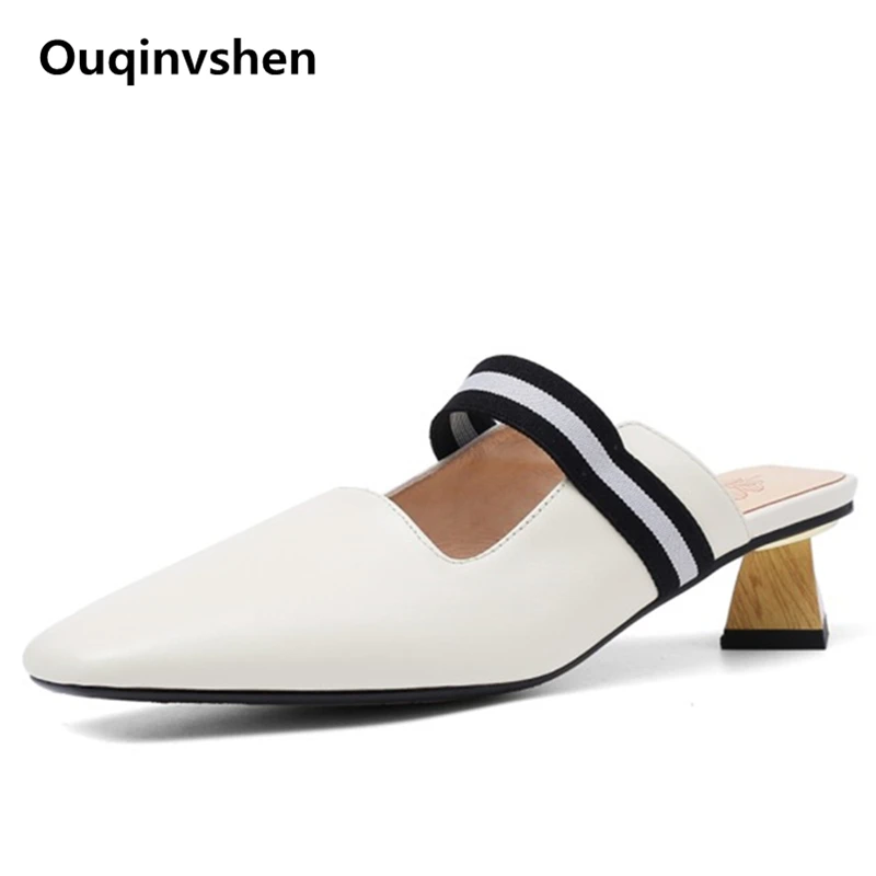 

Ouqinvshen Slippers Women Summer Mixed Colors Plus Size Black Shallow Square Toe Mules Woman Strange Style Ladies Shoes 2019