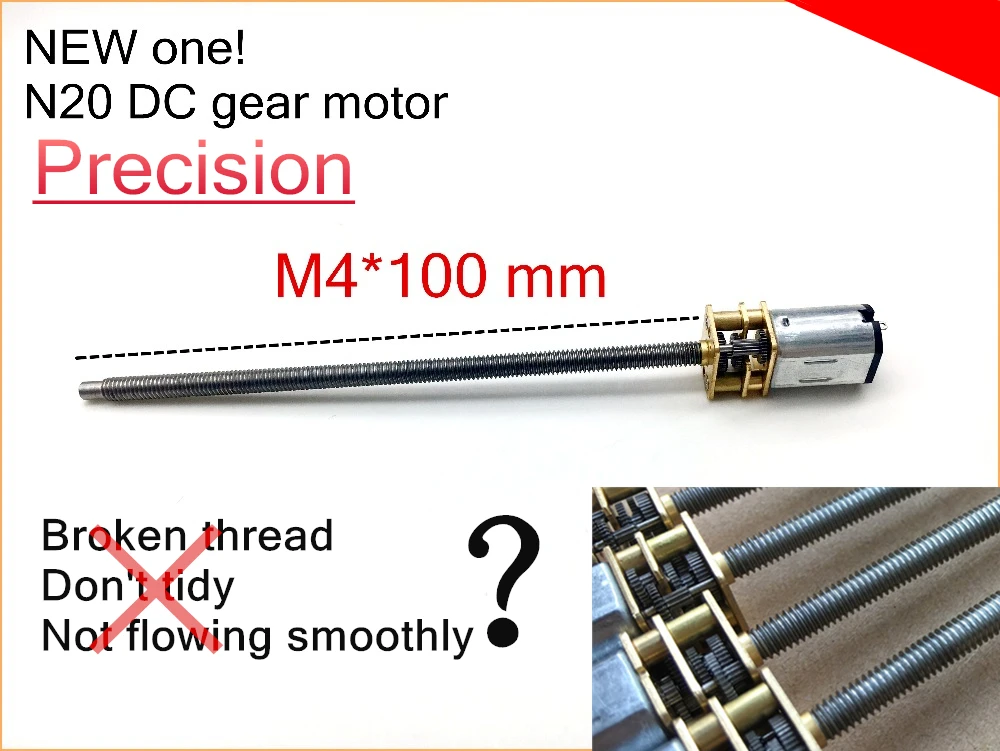 

M4*100mm screw thread shaft,N20 DC gear motor DIY door lock,robot,100MM long shaft motor!