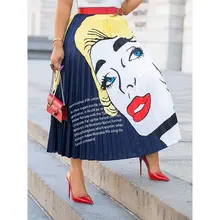 Женские плиссированные юбки стильные уличные повседневные летние юбки с буквенным принтом женские элегантные синие эластичные миди юбки с высокой талией