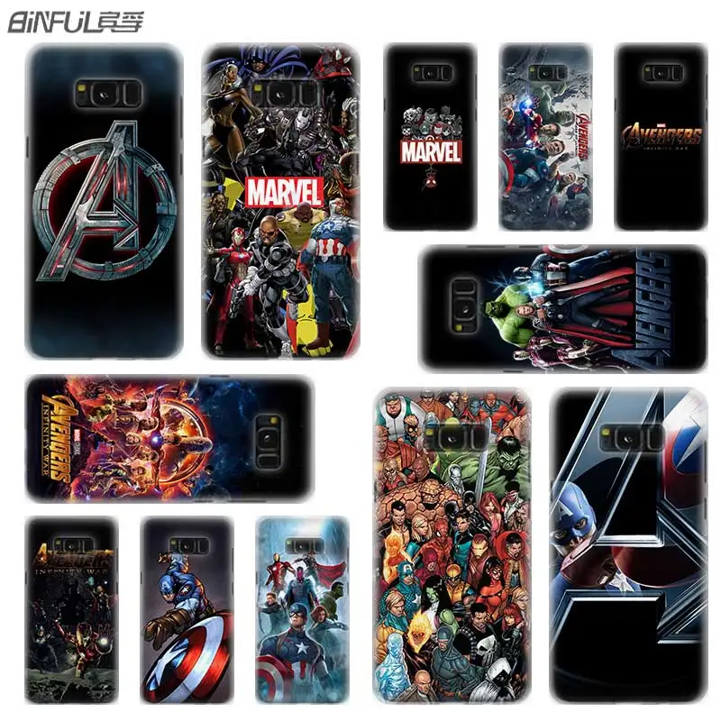 

BINFUL case cover hard Transparent for Samsung S9 S8 S7 S6 S5 S4 S10 Edge Plus for Galaxy Note 10 Pro 9 8 The Marvel Avengers