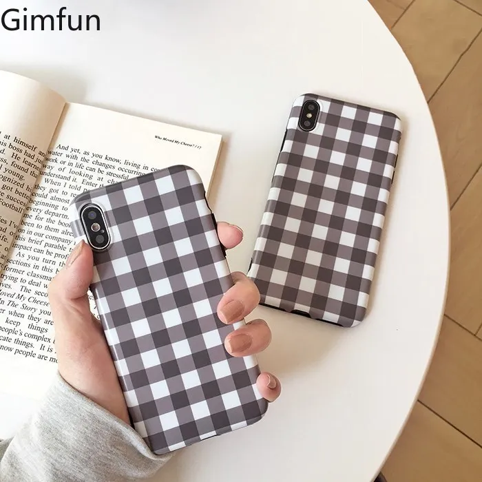 Gimfun Simple Gray Plaid Phone Case Vintage Art Grid Case
