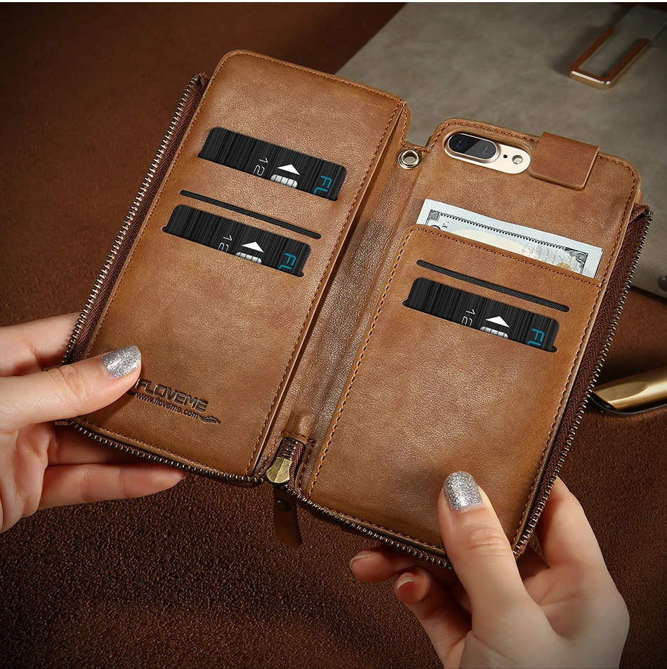 PU Wallet Case For iPhone 6 6S 7 Plus Leather Cover Zipper Handbag (14)