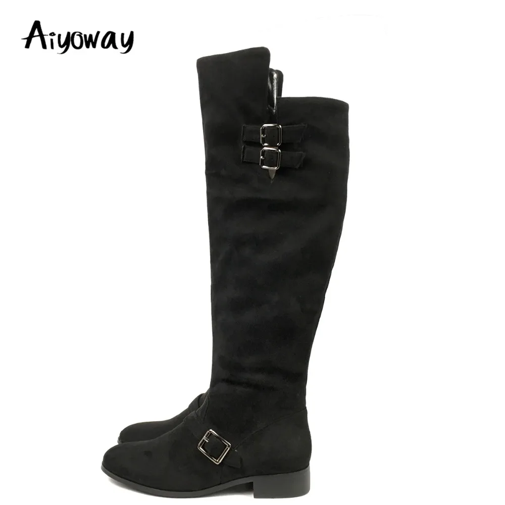 ladies black flat knee high boots