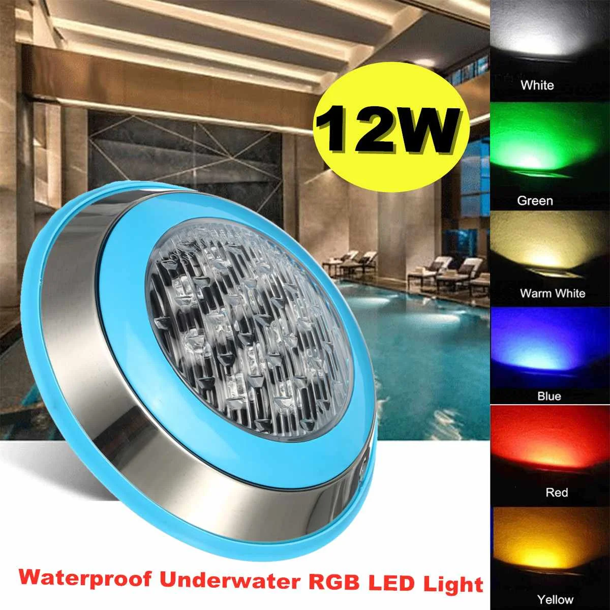 

Swimming Pool Underwater Light Wall-Mounted Spotlight Lamp Waterproof RGB LED Light Glow Show Bar Party Decor 12V/24V 12W