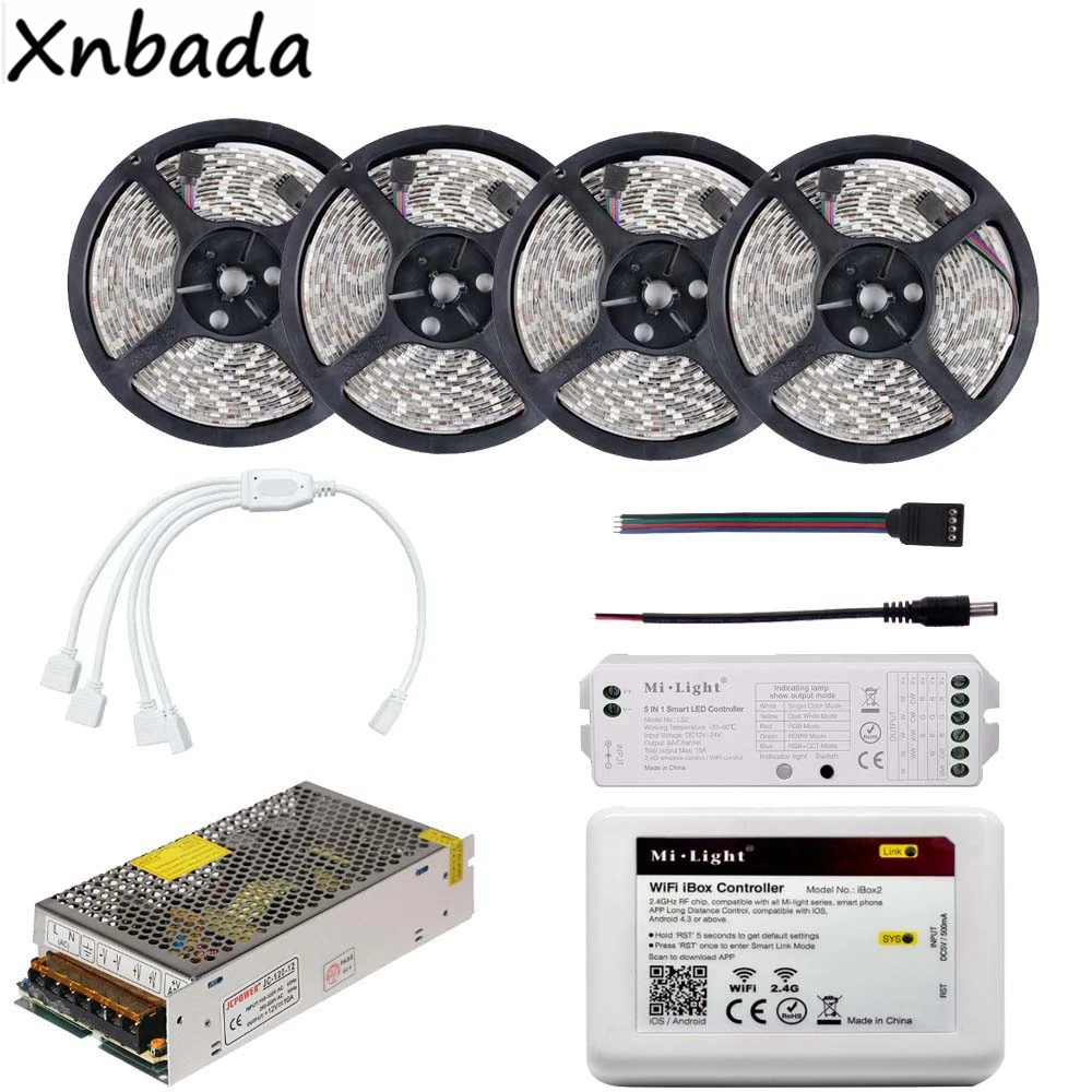 

2835SMD 60Leds/m Led Strip Light With Milight 2.4G WIFI IBOX 5 In 1 Smart Led Controller Power Supply Kit 5M 10M 15M 20M