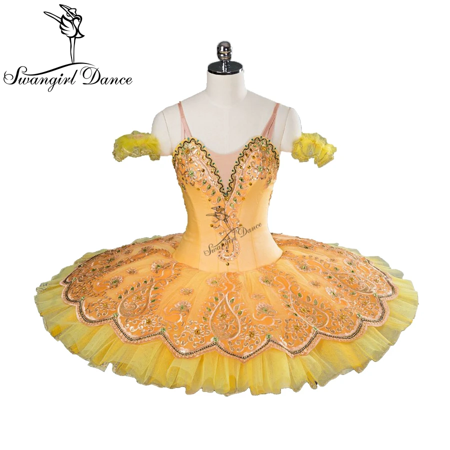 high quality gold yellow ballet tutu for girls embroidered professional