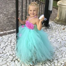 Пышное Платье-пачка ручной работы мятного цвета с цветочным узором для девочек; платье принцессы на свадьбу, день рождения, вечеринку, праздник; платье-пачка для детей; одежда для фотографий