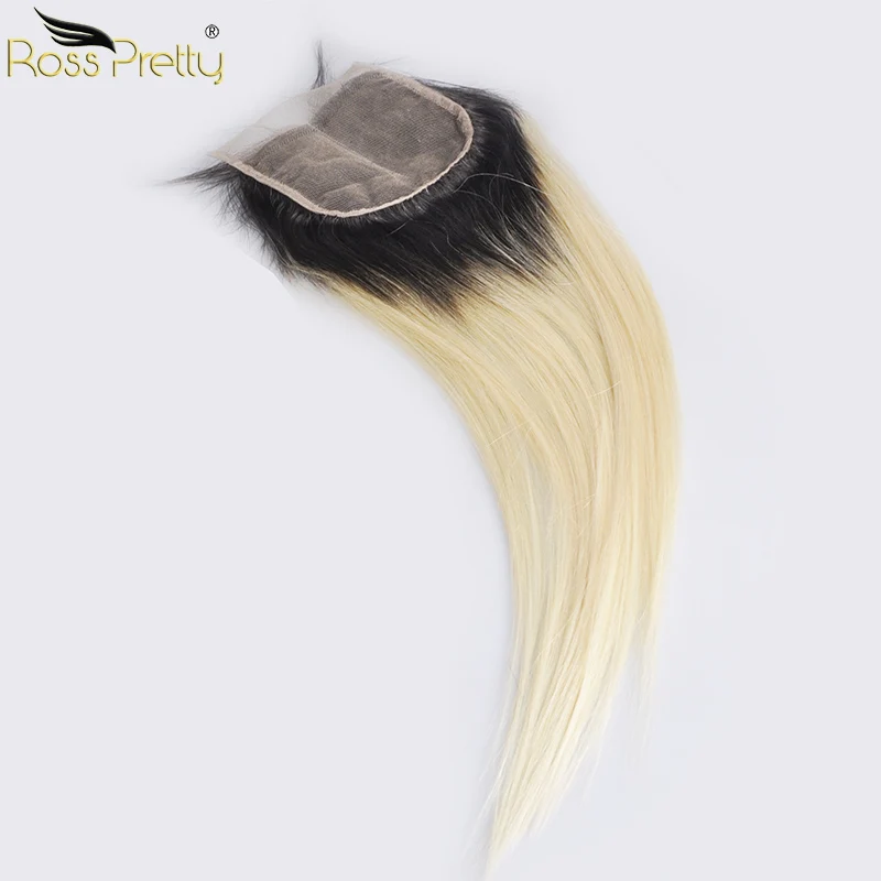 Ross Pretty бразильские Прямые Человеческие волосы Remy пучки с закрытием Ombre 1b 613 пучки с кружевной застежкой цвет 1b блонд