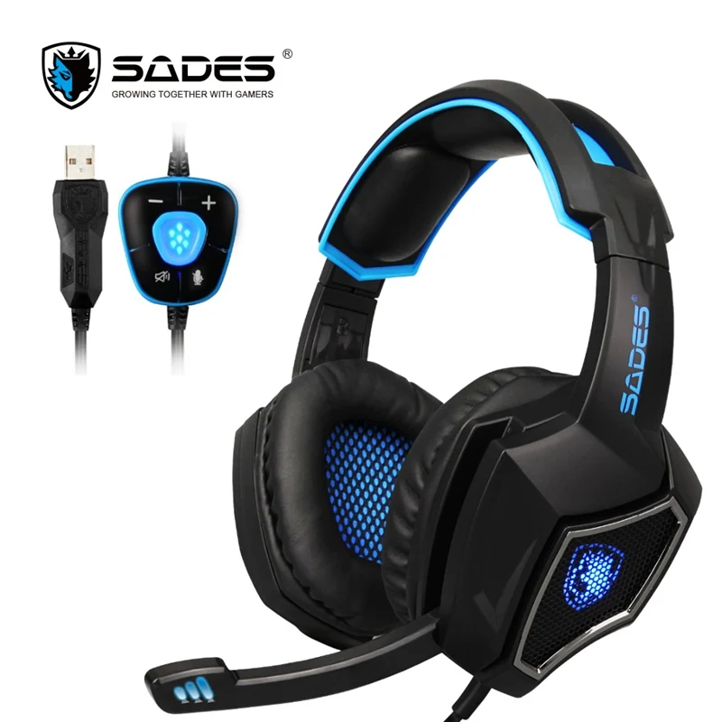 SADES Spirit Wolf 7.1 Surround Sound Stereo USB Gaming Headphones With Microphone Bass Breathing LED Light Headsets For PC Gamer sades a70 2017 new 7 1 virtual surround sound usb gaming headset with microphone control breathing led lights lamp for pc gamer
