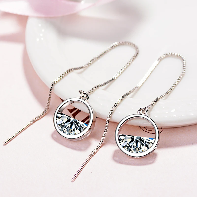 

925 Sterling Silver Dazzling CZ Zircon Charm Earrings For Women Long Tassel Earrings Ear Line pendientes