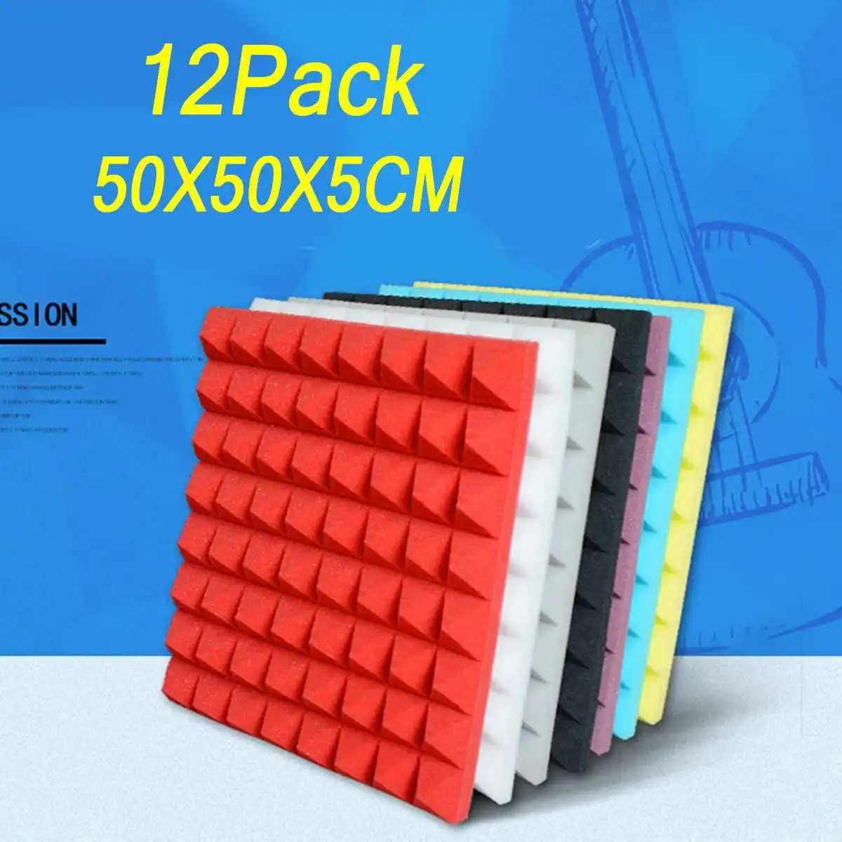 

12pcs 50X50X5mm Soundproofing Foam Acoustic Foam Sound Treatment Studio Room Absorption Wedge Tiles Polyurethane Foam