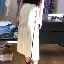 New European autumn Ladybug white pleated half skirt