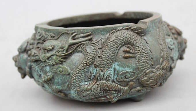 

wholesale factory 3"China Chinese Royal Pure Bronze Copper Art Dragon Play Ashtray sculpture