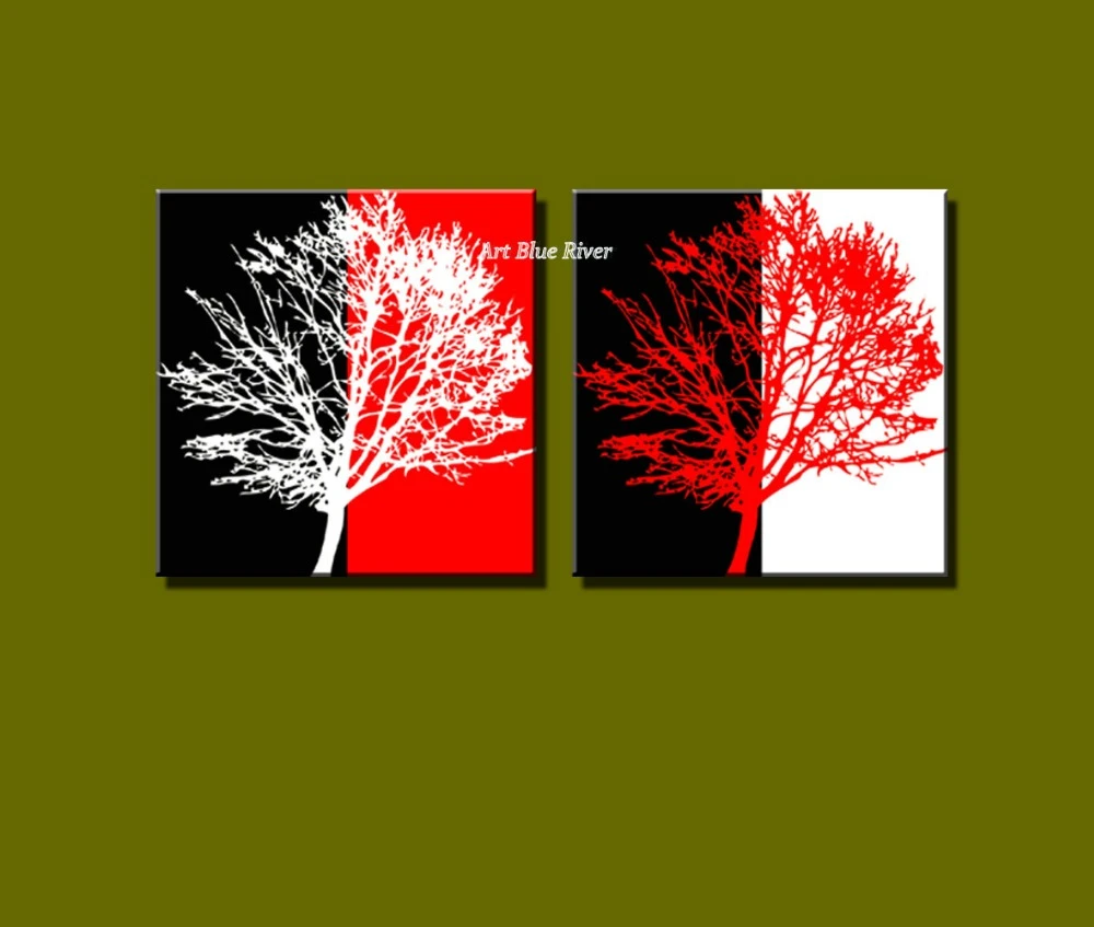 Rouge Noir Blanc Arbre De Vie Pintura Photo Prints Dessin Moderne Abstraite Decore Peinture Set Sur Toile Pour Chambre Decoration Aliexpress