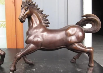 

15"China Royal Pure Copper Bronze Lucky propitious rush about Horse Statue Pair