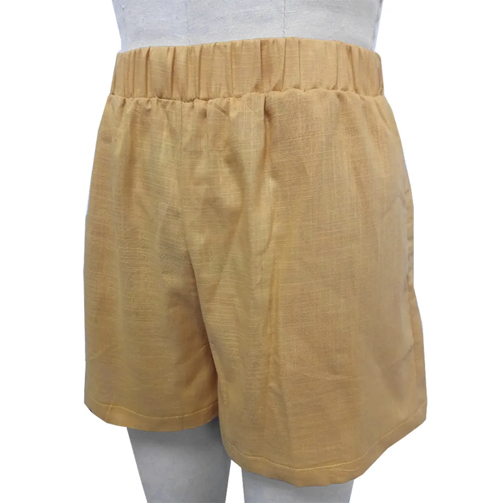 Летние женские льняные повседневные шорты с высокой талией и быстросохнущие однотонные горячие шорты Большие размеры женские работа