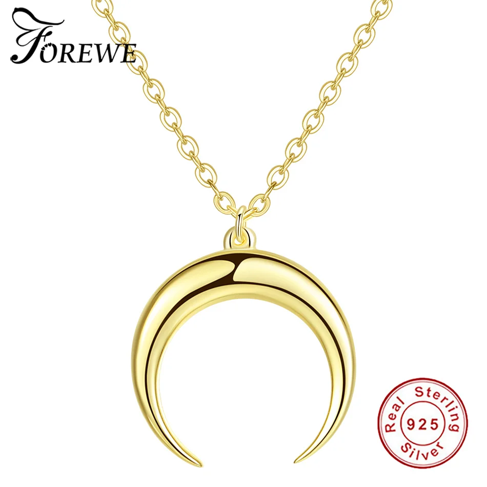 

Forewe Authentic 100% 925 Sterling Silver Bullfighter Exquisite Women Moon Pendant Necklace Luxury Fashion Gold Jewelry Gift