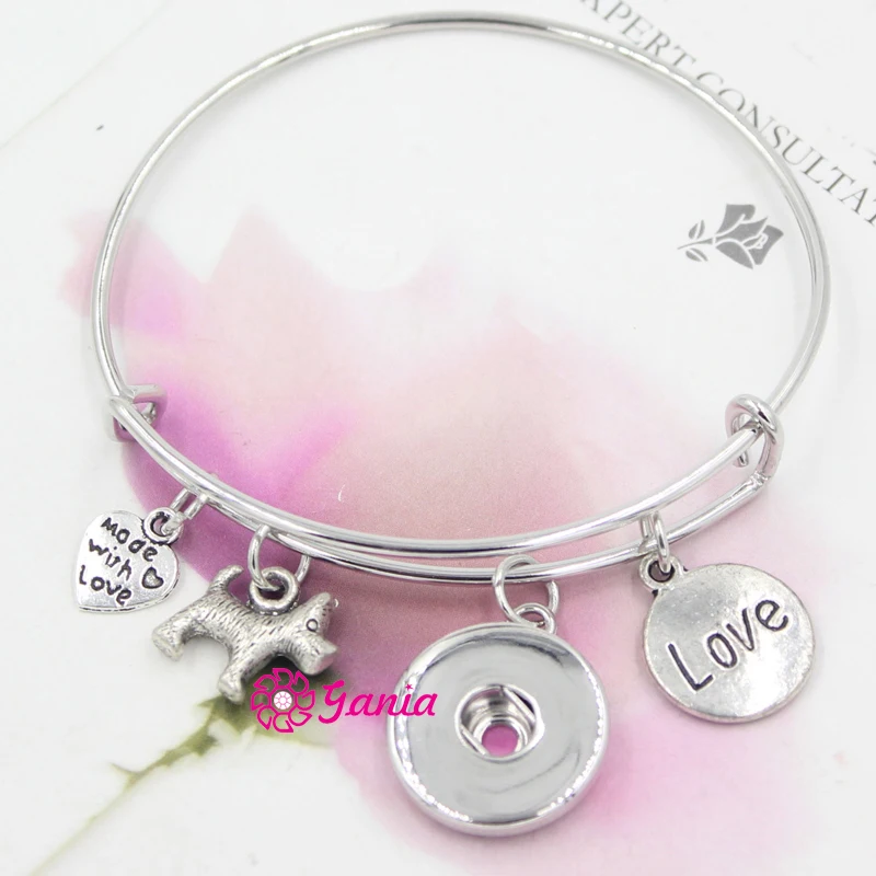 

10PCS DIY Interchangeable Jewelry Letter Made with Love Pet Dog Charm Expandable DIY Bangle&Bracelets for women snap Jewelry