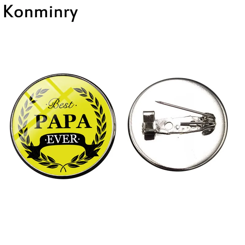 

Konminry Best Papa Papy Parrain Grandpa Ever Brooches Glass Dome Art Letter Pattern Design Pin Buttons Silver Bronze Gifts