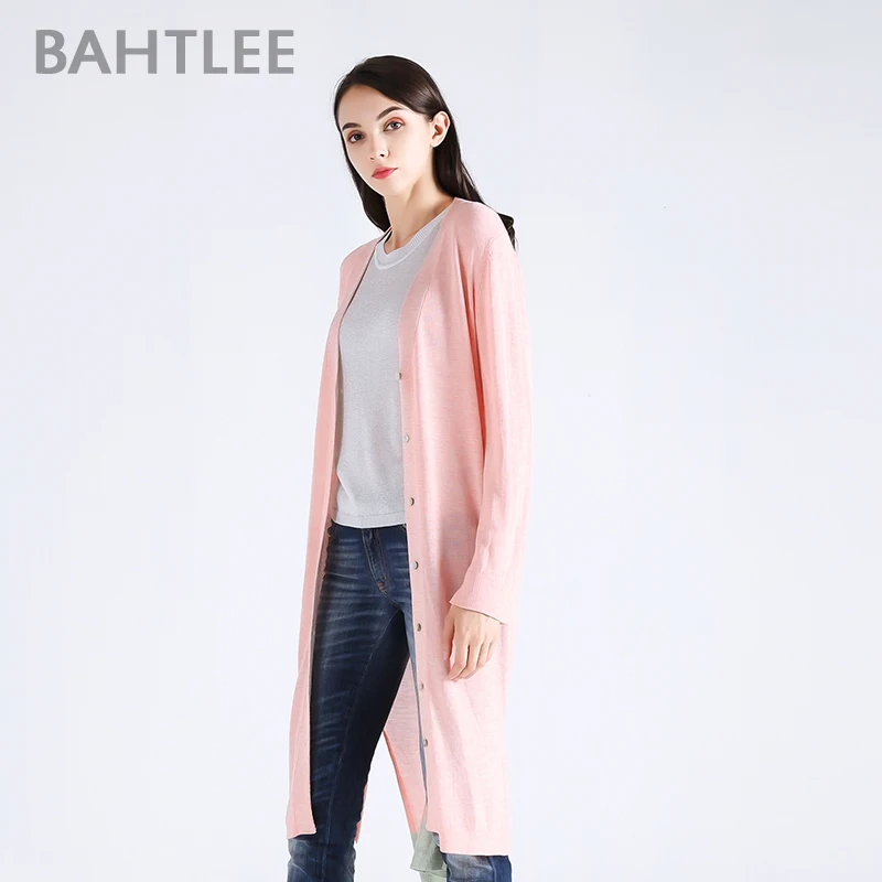 BAHTLEE spring Women's tencel Coat Knitted long Cardigan sweater anti-ultraviolet v-neck Long Sleeves wool thin light Button BAHTLEE spring Women's tencel Coat Knitted long Cardigan sweater anti-ultraviolet v-neck Long Sleeves wool thin light Button