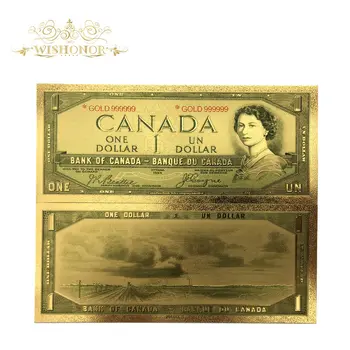 

10Pcs/lot New Products For Color Canada Banknote 1 Dollars Gold Banknotes in 24k Gold Paper Money For Collection
